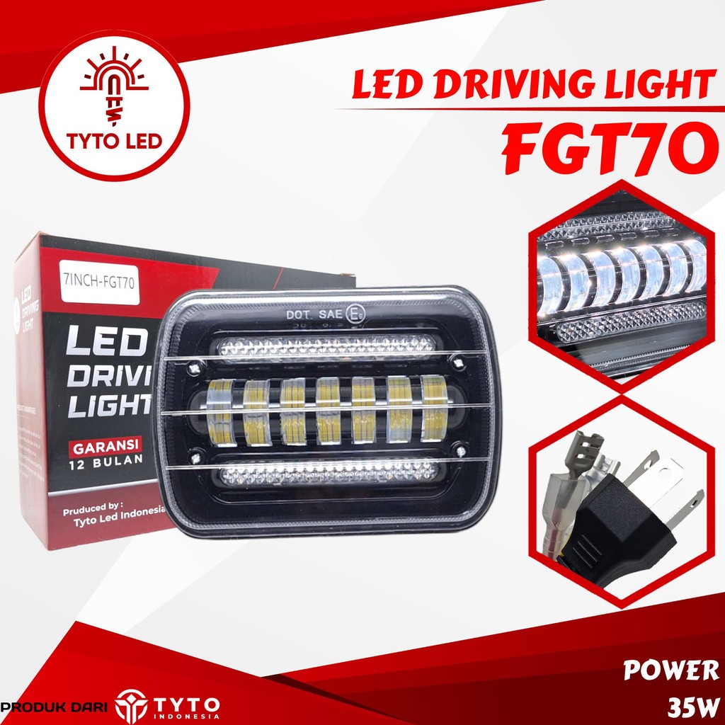Tyto Led FGT70 Lampu Headlamp H4 H6 7inch Kotak DRL Yellow White 35watt