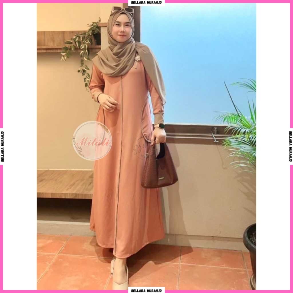 Ootd Lebaran | Gamis Wanita - Dress Wanita - Tania Gamis Strip Kombinasi Elegant Bahan Knit Osaka