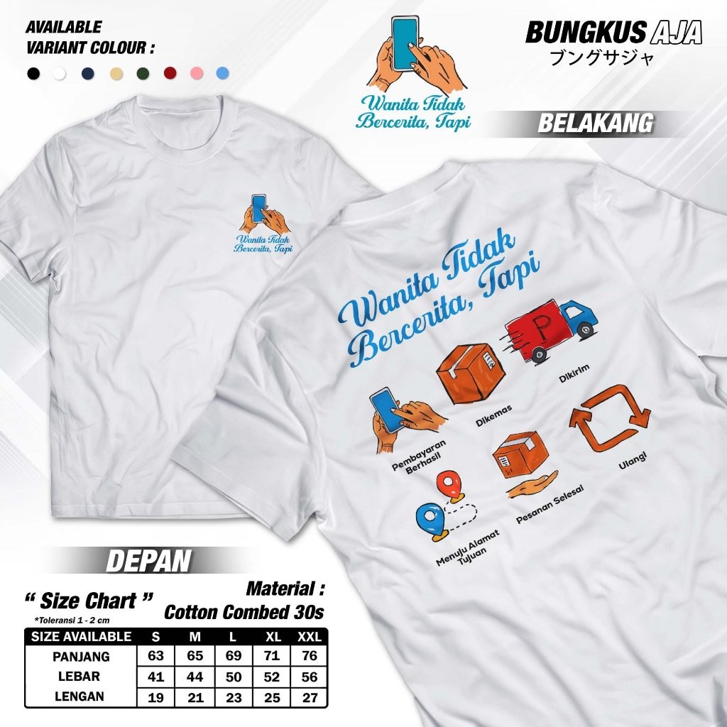 Kaos Kata Kata "Wanita Tidak Bercerita" / Baju Kaos Kata-Kata Keren Nyindir Cewek Viral / T-Shirt Ka