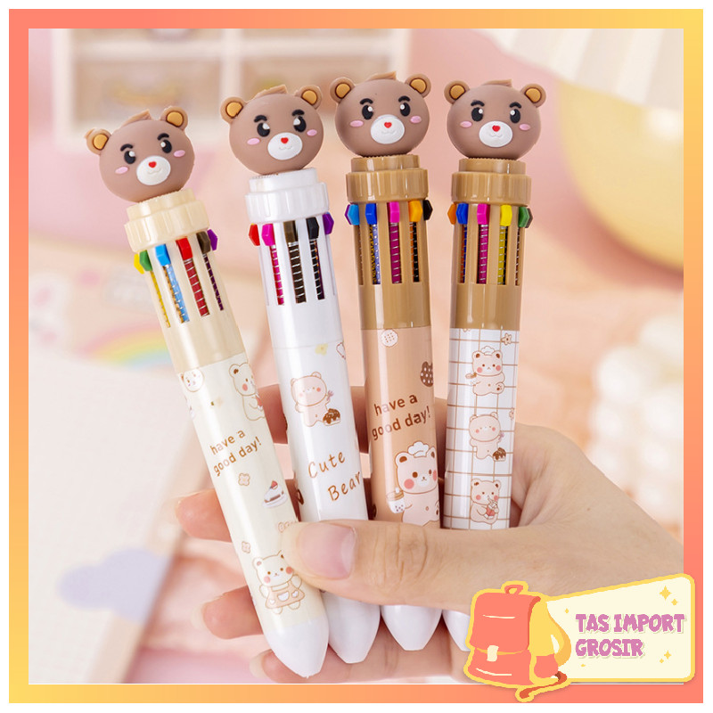 

Tas Import - S6271 Bulpen Karakter Teddy Lucu 10 Warna Tinta / Bolpoin Karakter Beruang Lucu / Pulpen Mekanik 10 Warna Motif Teddy Bear