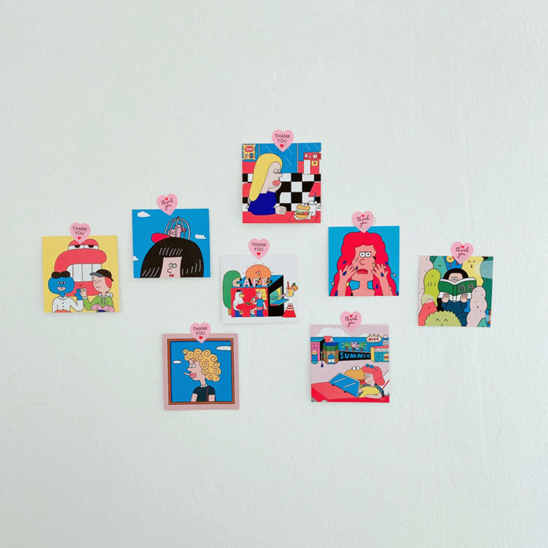 

Cartoon Characters Cute Illustration Postcard Korean Ins 8sheets Decoratiove Card Photo Props Wall Sticker Kawaii Greeting Card