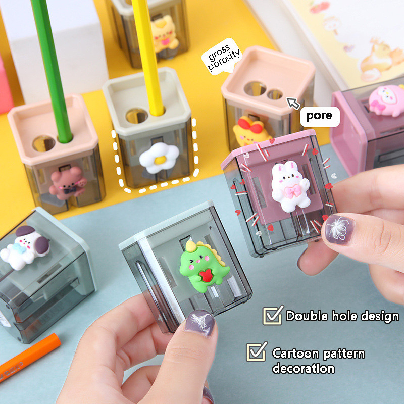 

Cute Cartoon Manual Pencil Sharpener Children's Cartoon Animal Double Hole Pencil Sharpener Kawaii Stationery School Supplies