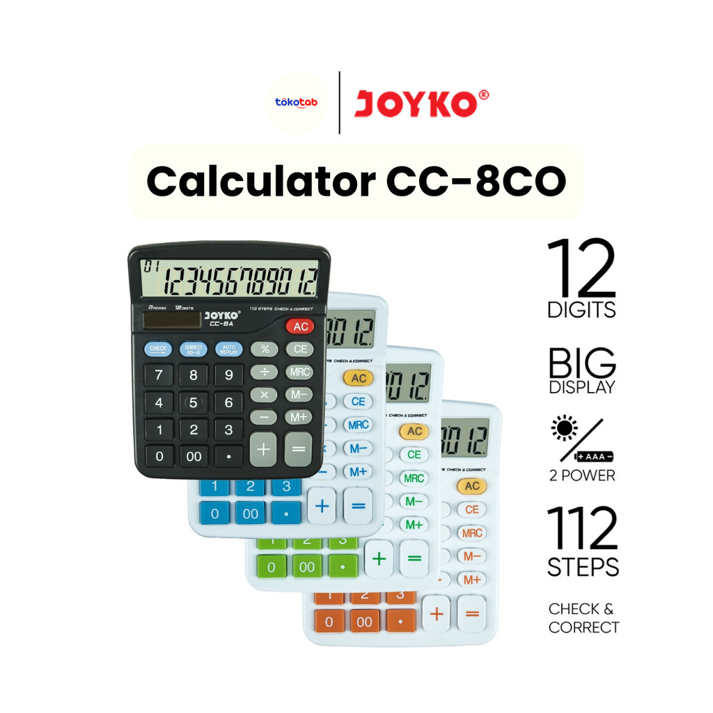 

Tokotab - Calculator Kalkulator Joyko CC-8 12 Digits Check Correct Desktop Calculator / Kalkulator Meja