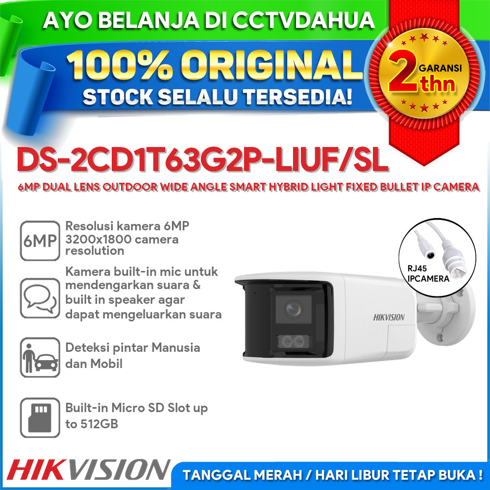 HIKVISION DS-2CD1T63G2P-LIUF/SL 6MP DUAL LENS OUTDOOR WIDE ANGLE SMART HYBRID LIGHT FIXED BULLET IP 