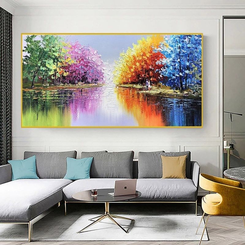 

CHENISTORY Large Size Paint By Number With Frame Colorful Tree On Canvas Pictures By Numbers For Adults Lake Scenery Art Home De