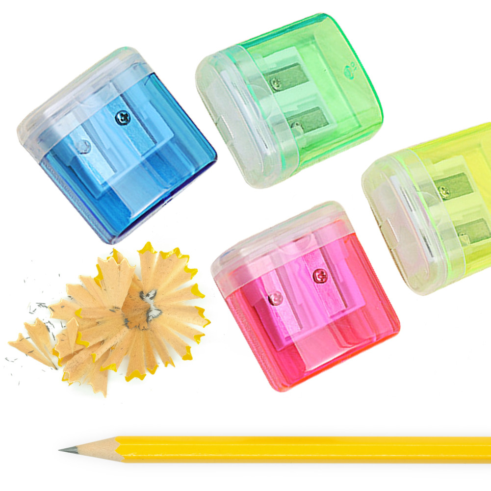 

Pencil Sharpener Student Stationery with Container Colorful Double Hole Plastic Transparent Pencil Sharpener for Children