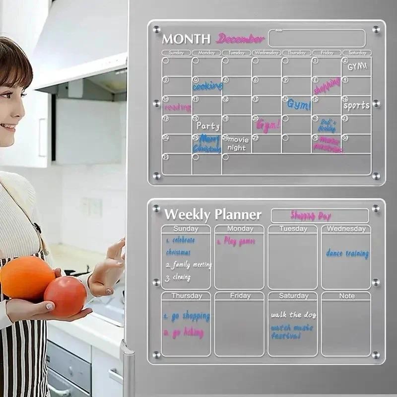 Fridge Magnet Sticker Clear Acrylic Calendar Weekly Planner Magnetic Schedule Reusable Board Fridge 
