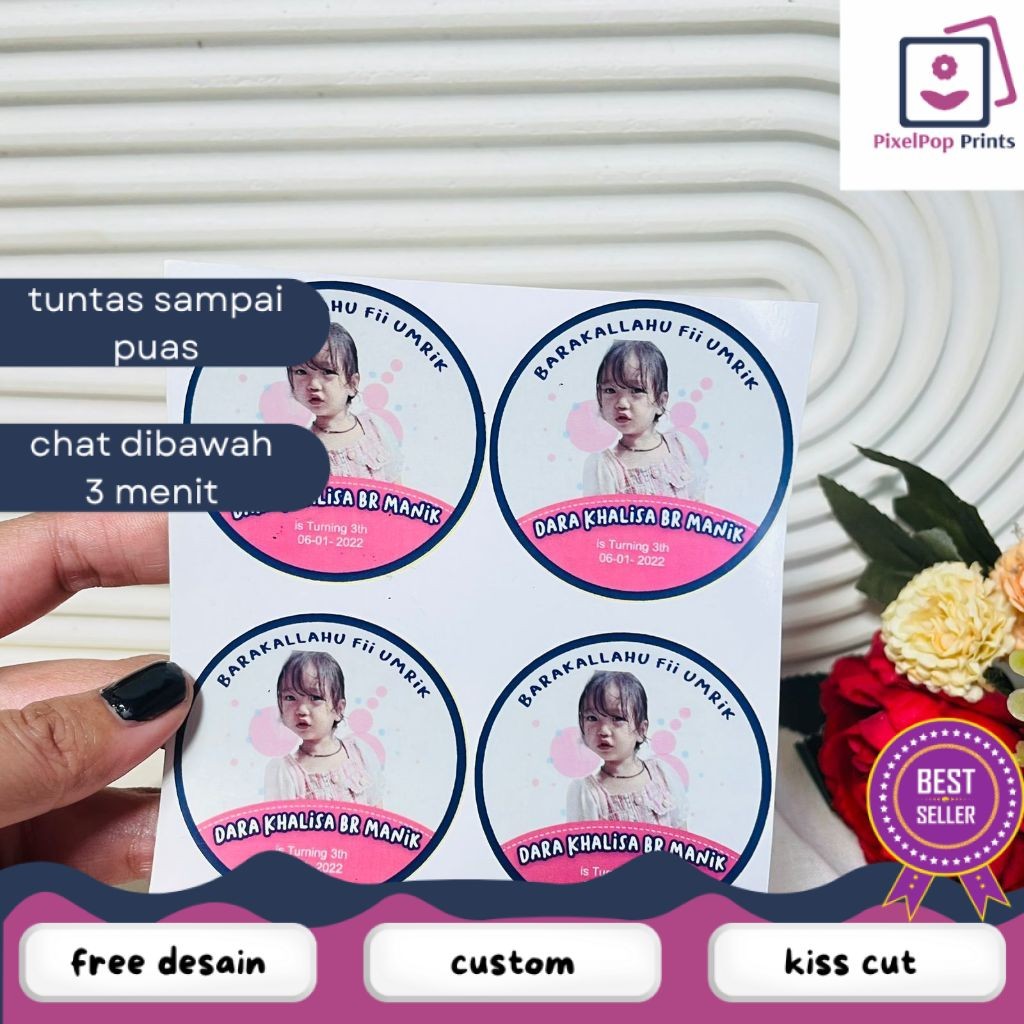 

Opikapip 5-8 Print Stiker Vinyl Ulang Tahun Anak Sticker Label Undangan Happy Birthday Uk.Sedang