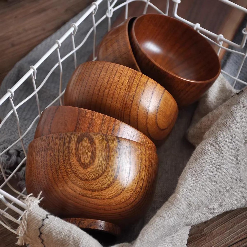 Japanese Wooden Bowls Jujube Wood Children Baby Adults Small Soup Bowls Solid Wood Salad Bowls Retro
