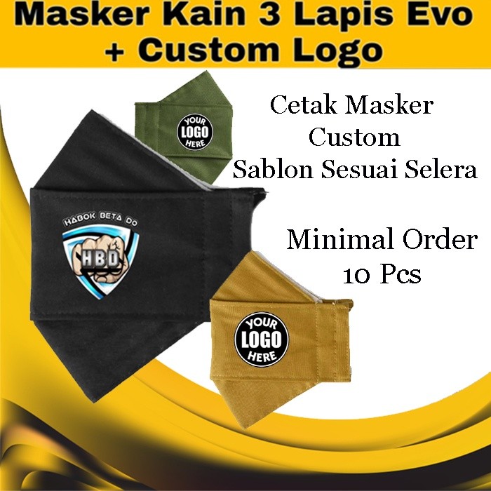 Masker Kain Custom Bebas Cetak EVO Dewasa Polos Warna Custom Sesuai Selera Minimal 10 Pcs