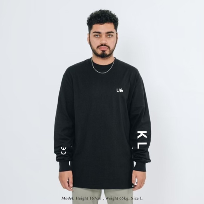 UNKL347 Kaos Longslevees Katun Kaos Lengan Panjang Motif Hitam HOOG