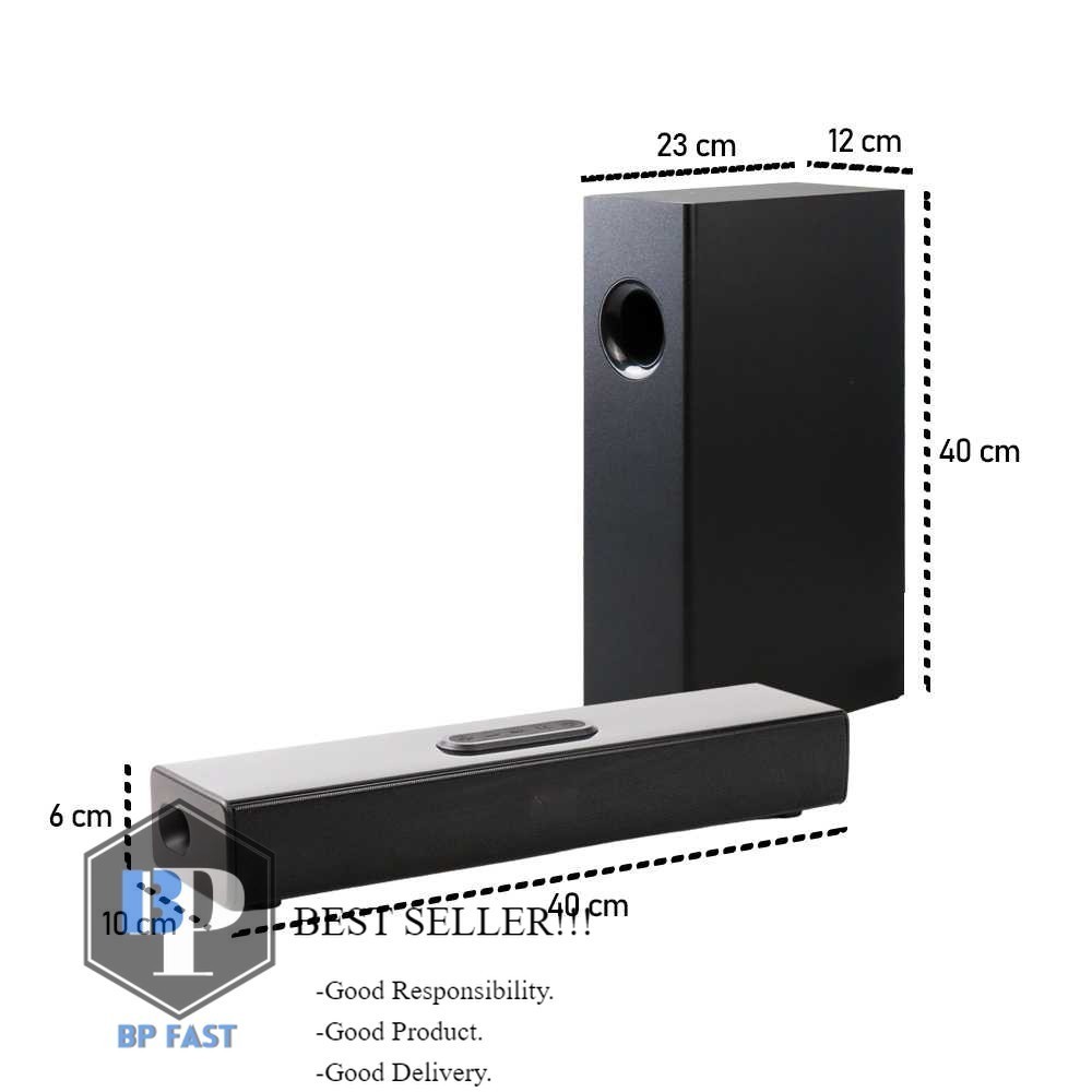 Soundbar Bluetooth Active Speaker Stereo Bass Subwoofer 80W KLW - S22