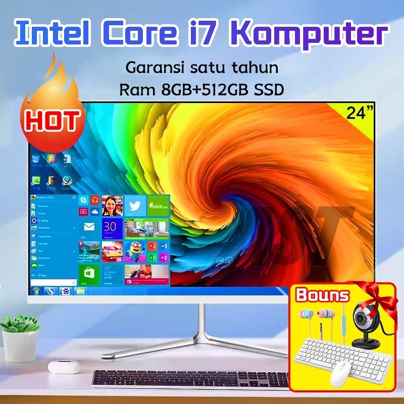 AST Komputer all-in-one PC Intel core i5/i7,pc baru,22''/24'',Ram 8G+512GB SSD Windows 10+office