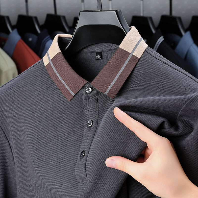 Kaos Kerah Cowok Kaos Kasual Pria Lengan Panjang Kerah Kotak Kotak