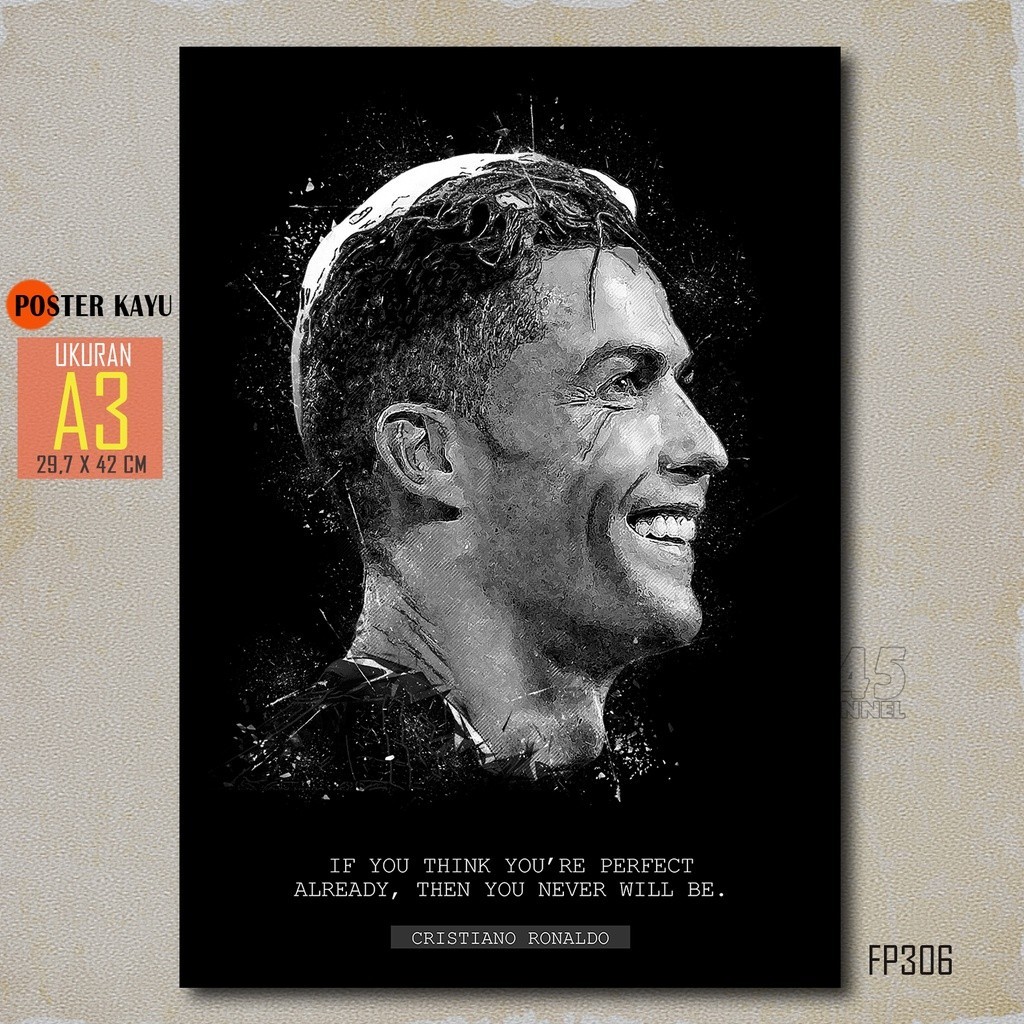 Poster Kayu CRISTIANO RONALDO Hiasan Dinding Quotes Ukuran Besar A3 Papan MDF Football Walldecor Fot