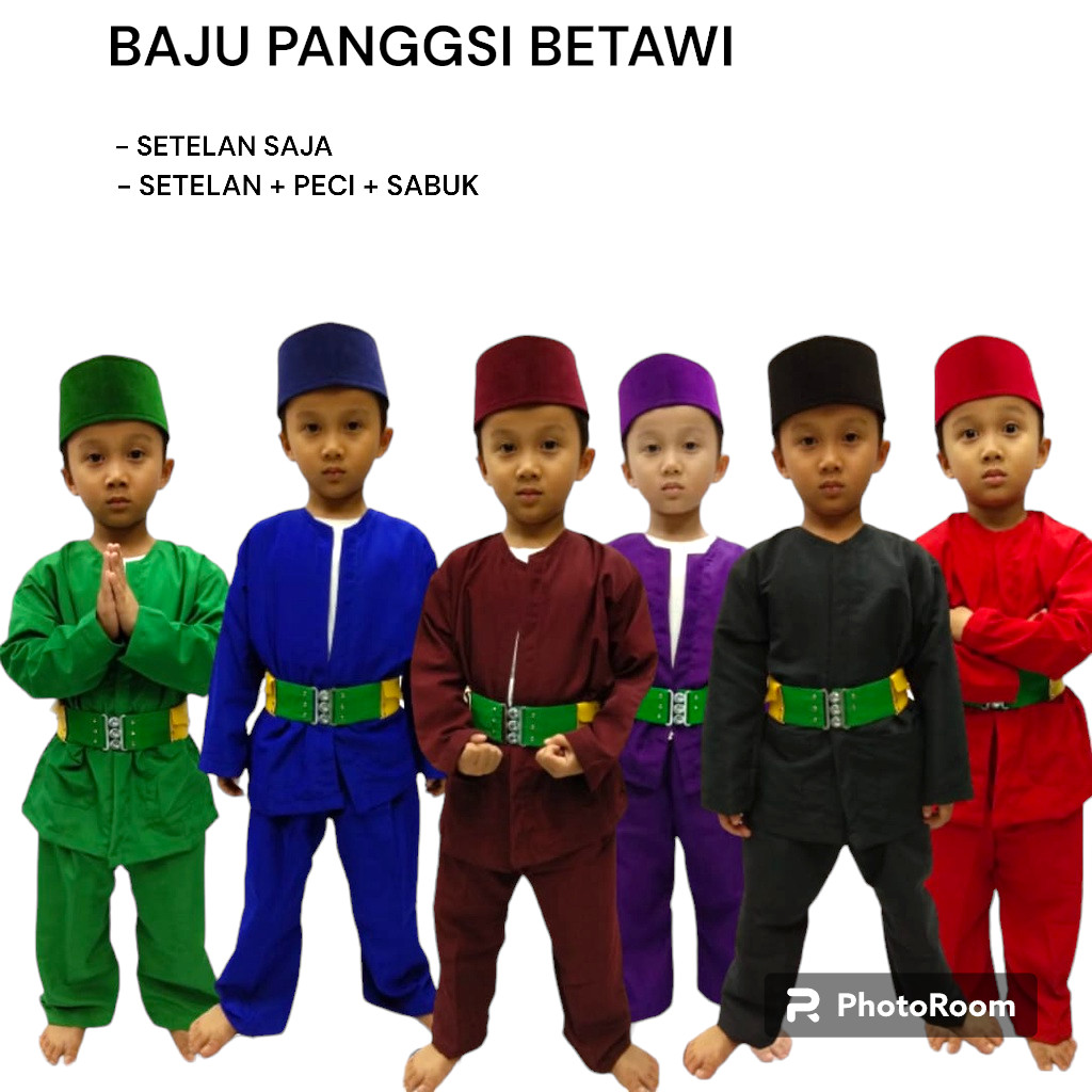Baju Pangsi Anak Laki Laki Komplit ( SETELAN PECI SABUK ) Baju pangsi Betawi Baju Pangsi Anak Tk