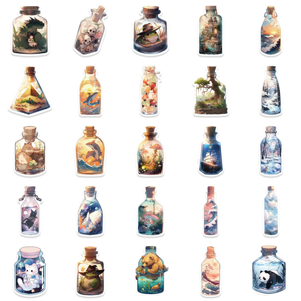 

10/30/50pcs Vintage Ins Cute Bottle Animal Cartoon Stickers Kawaii Aesthetic Decals Toy Laptop Phone Notebook Decoration Sticker