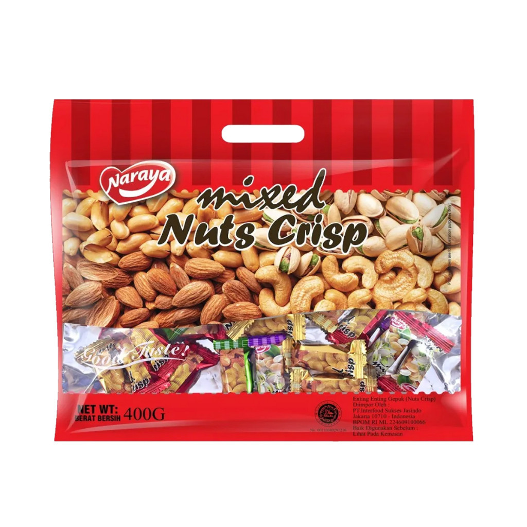 

Naraya Mixed Nuts Crisp 400 Gram Halal | Tingting Kacang Panggang | Permen Kacang Enting