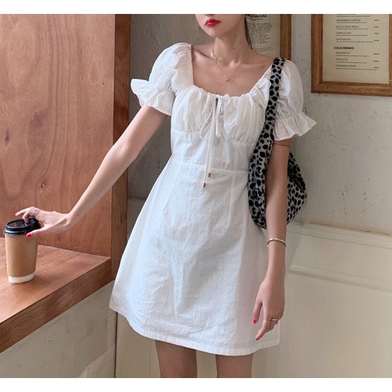 Sweet White Mini Dress - Dress Casual Kasual / Fit and Flare Dress Putih / Summer Mini Dress / Korea