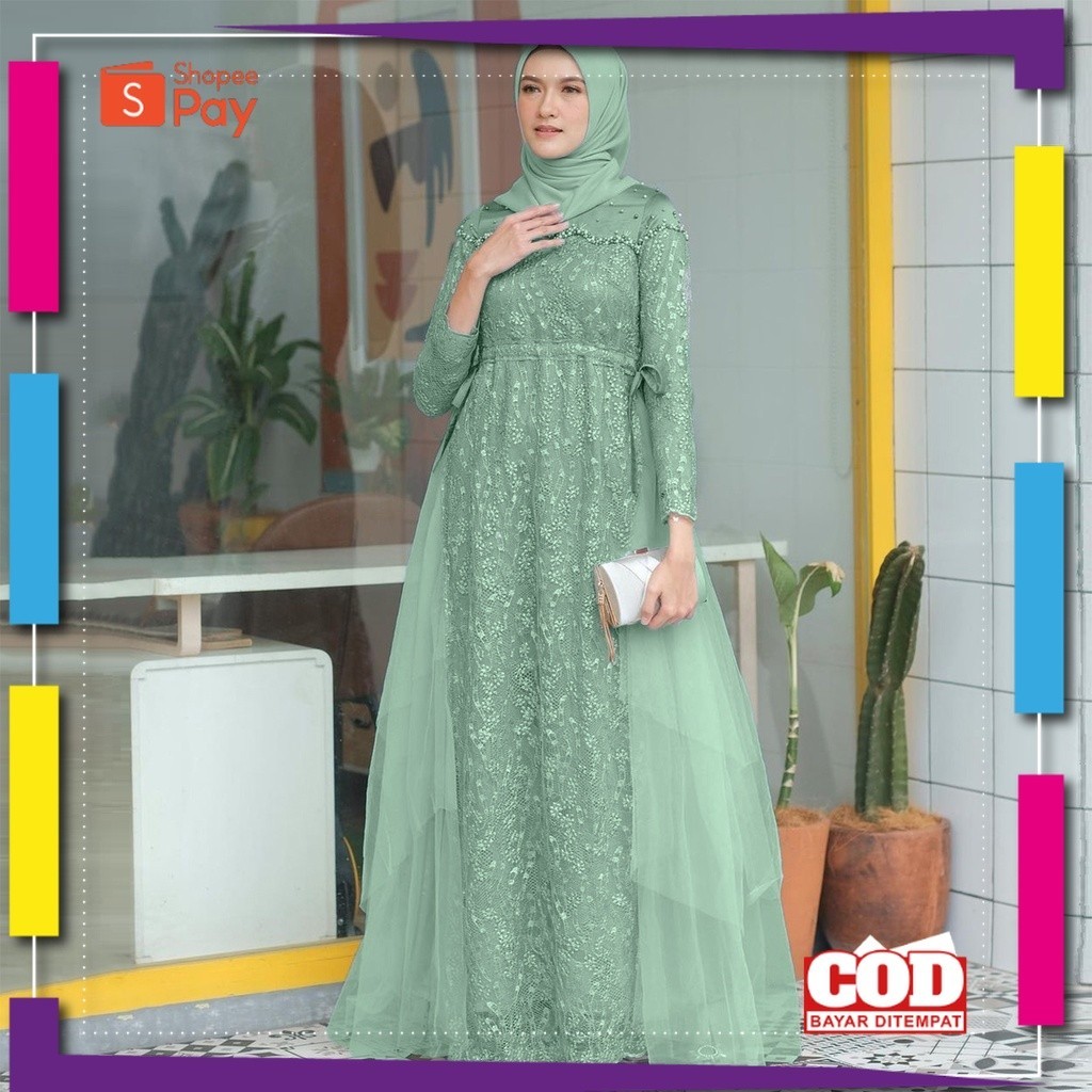KAIN LEMBUT HALUS ADEM TEBAL / AZKANA BATIK - Gamis Brukat Maxi Dress Auliya Lengan Panjang Baju Kon