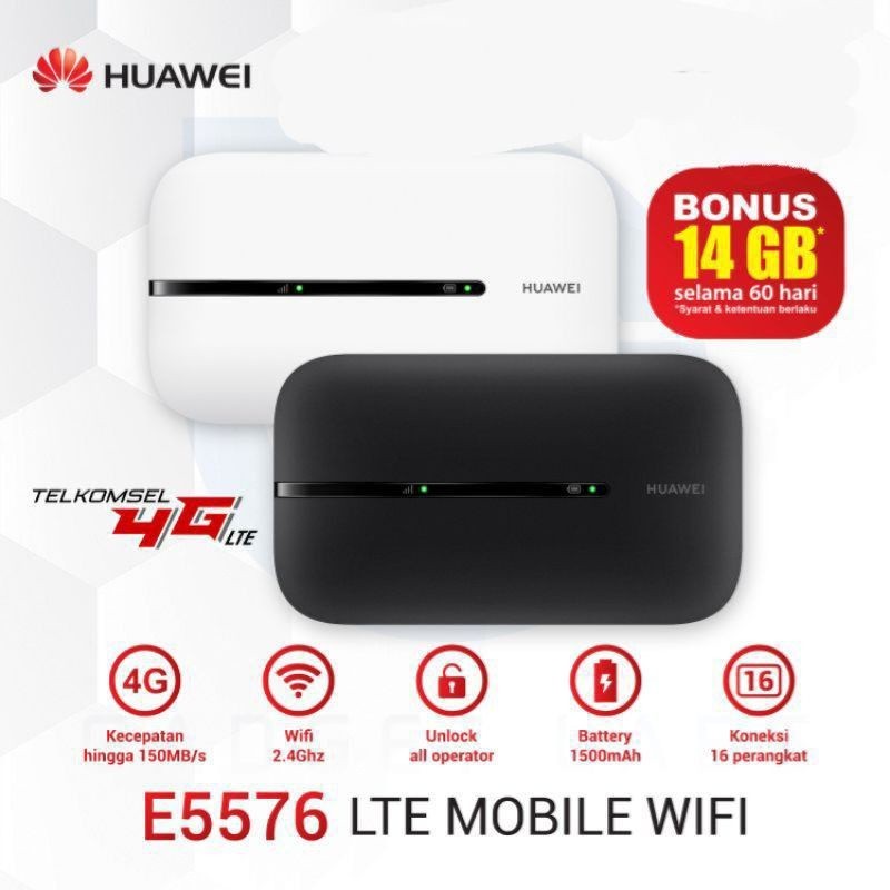Modem Huawei E5576 / E5577 Mifi Modem Wifi Router 4G LTE UNLOCK Version Free Telkomsel Kuota14GB