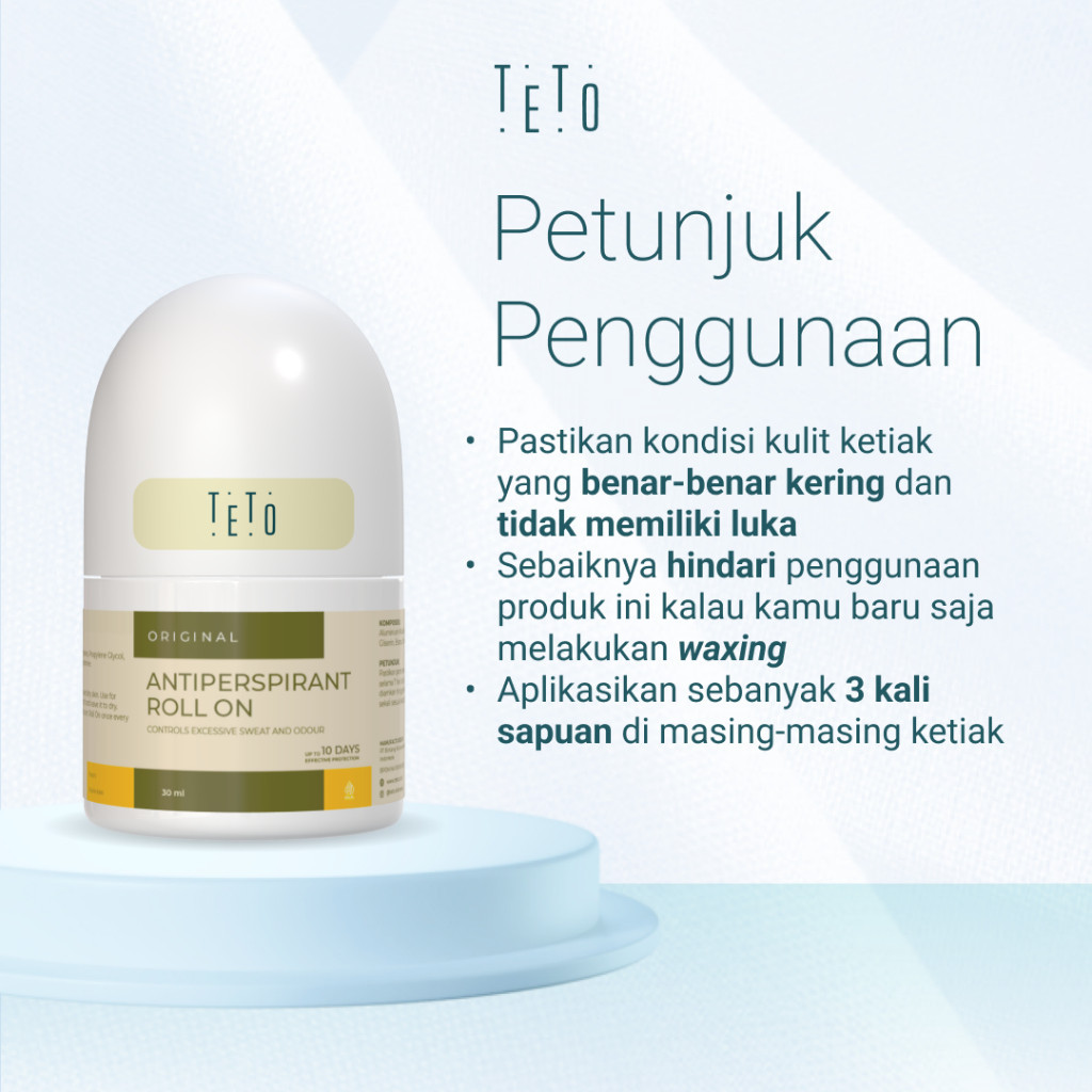 TETO-Paket 2 pcs Teto Antiperspirant Roll On 30ml mengurangi keringat & bau hingga 10 Hari- Original