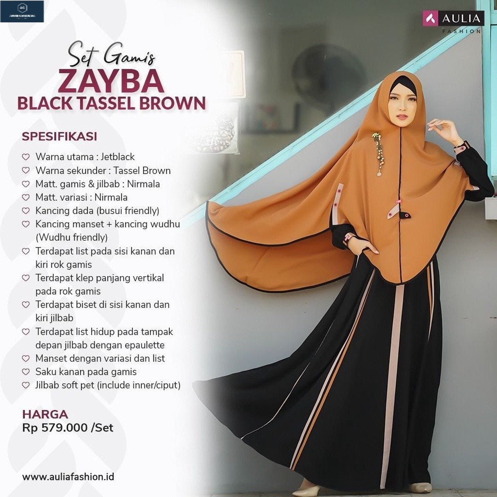 PREMIUM GAMIS AULIA FASHION ZAYBA BLACK TASSEL BROWN COD