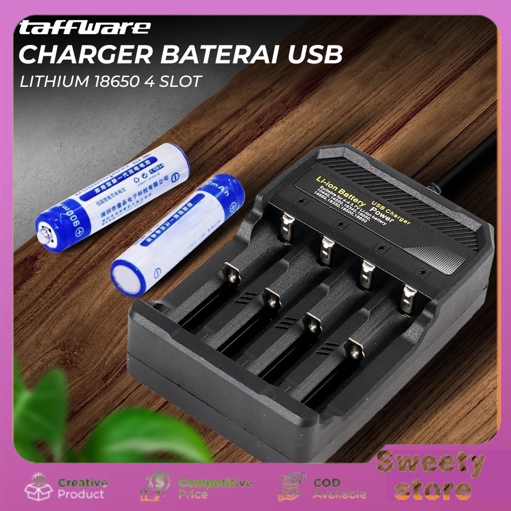 Charger Baterai USB Lithium 18650 4 Slot/Alat Charger Baterai Taffware