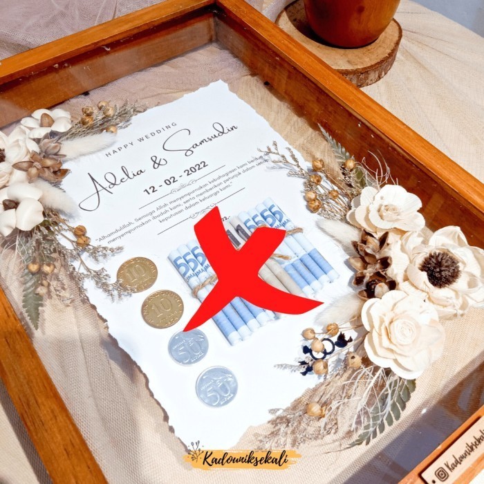 PR Mahar Wedding 37cm Bingkai Jati belanda - Mahar Transparan by kadounik - TanpaHiasanUang