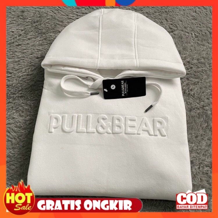 [PREMIUM ORIGINAL] Hoodie Distro Pria Pull&Bear Cream white 3D Embos Timbul - hoodie pullbear - jake