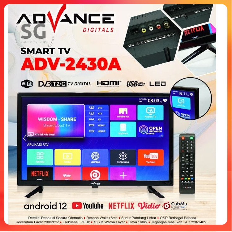 ADVANCE LED TV ANDROID 24 INCH 2430A / ANDROID TV  LED 24"