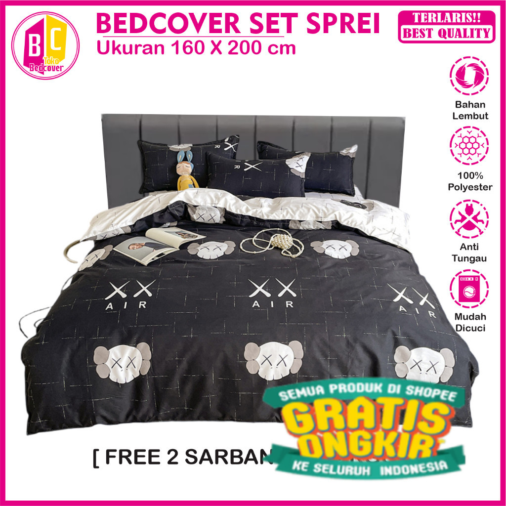 Murah Bedcover/Selimut Set Sprei Sarban Dan Sargul 160 x 200 x 30 Bahan 100% Polyester/ putih biru p