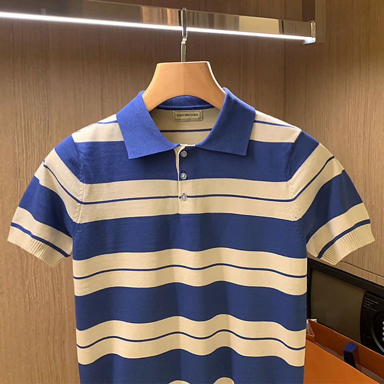 Kaos Kerah Baju Garis Garis Pria Polo Shirt Knit