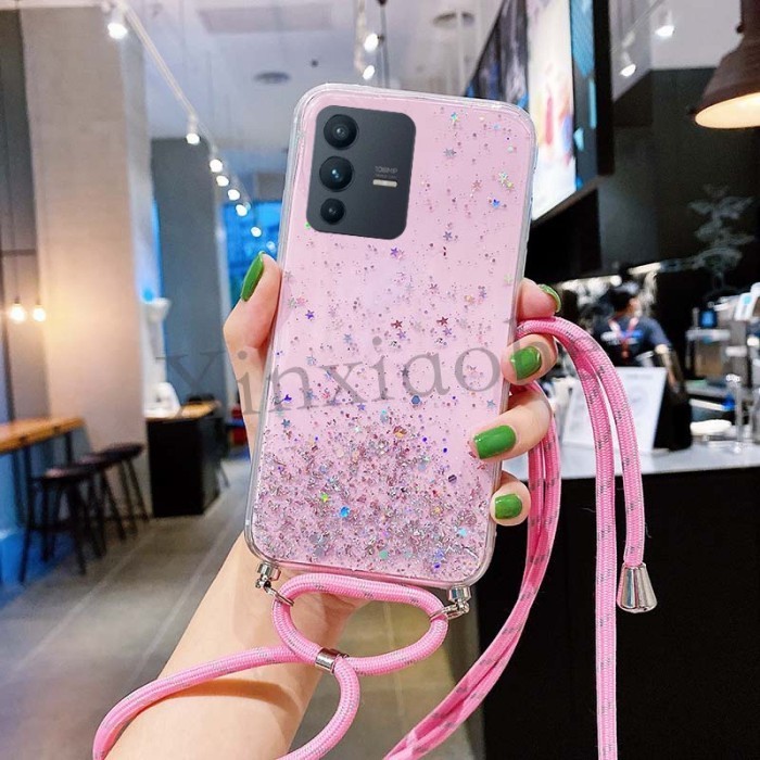 [New]Promo Case Tali Nagita Vivo V23 5G Soft Case With Tali Lanyard - Merah Muda