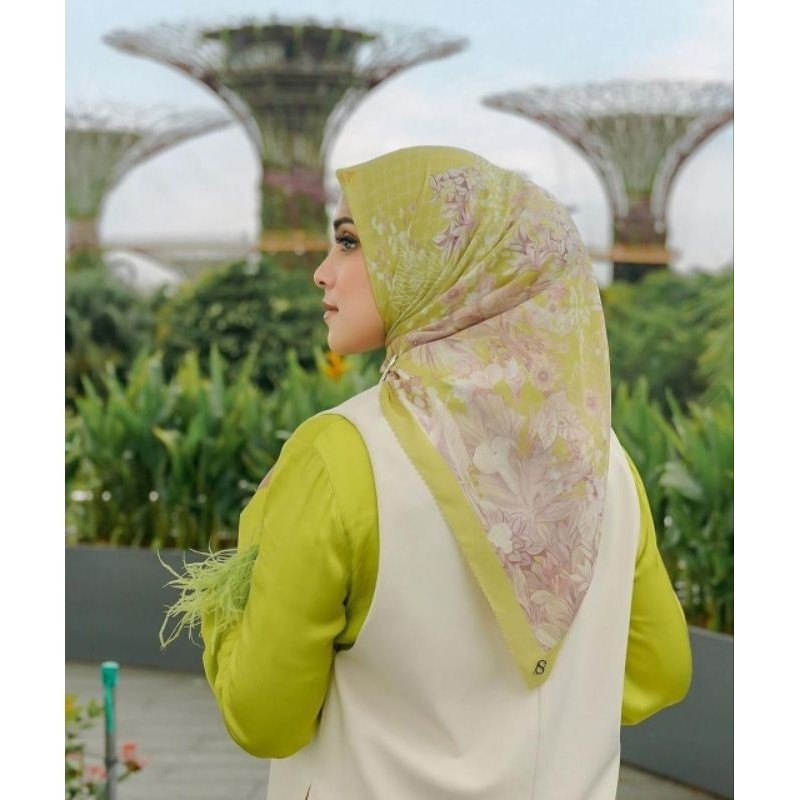 [ TANPA PIN ] BUTTON SCARF JILBAB SEGIEMPAT VOAL MOTIF BUTTON SINGAPORE MIRIP ORI