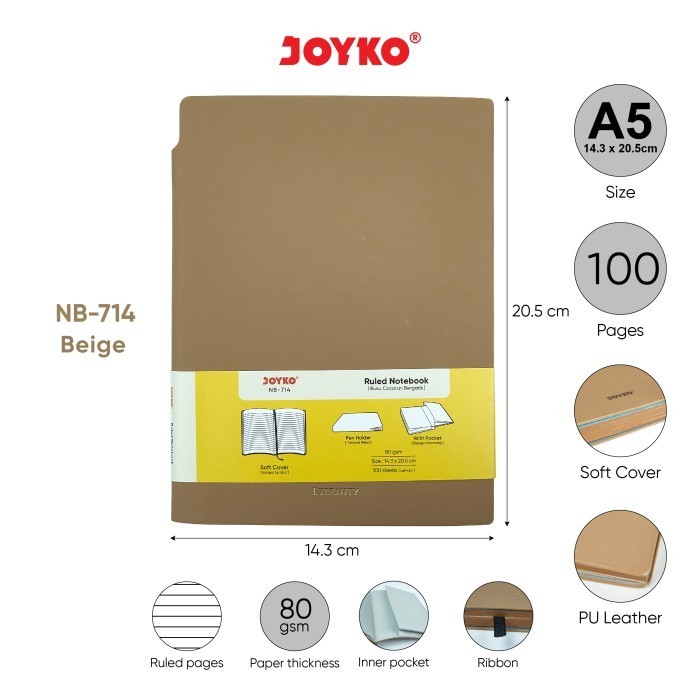 

[KUALITAS TERBAIK] Buku Tulis Catatan Bergaris Ruled Notebook Joyko NB-714 - Beige
