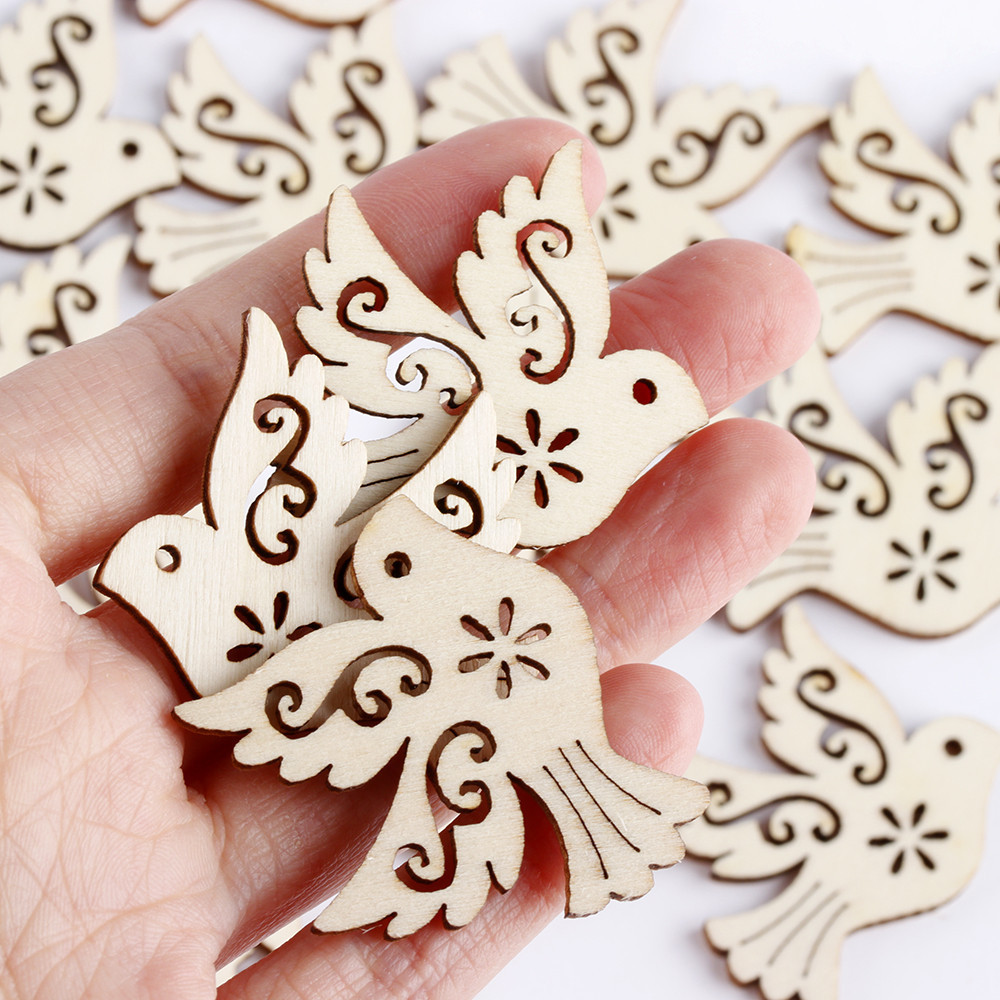 

Fashion Unfinished Peace Pigeon Wooden Pieces Scrapbooking Natural Wood Embellishment Handcrafts Card Making Bird Decor 10PCS