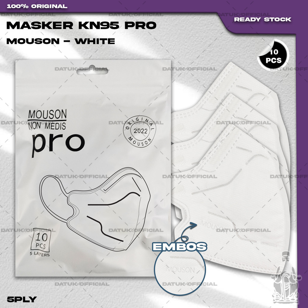 Masker KN95 PRO MOUSON 5Ply Isi 10Pcs Warna White Putih Hybrid KN 95 5 Ply Earloop Surgical Mask