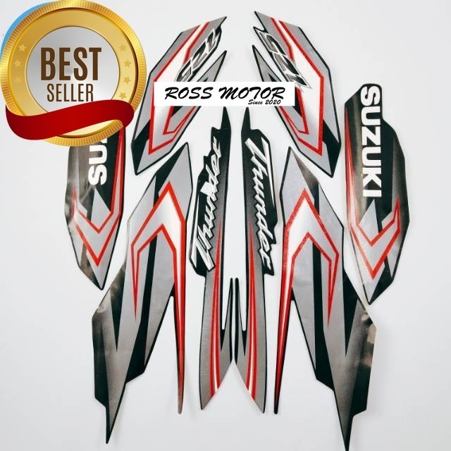 Striping stiker polet motor suzuki thunder 125 hitam 2009 2010 list body motor standar    Sticker