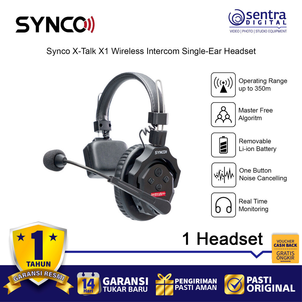 Synco X-Talk / Xtalk X1 Wireless Full Duplex Intercom Single-Ear Headset