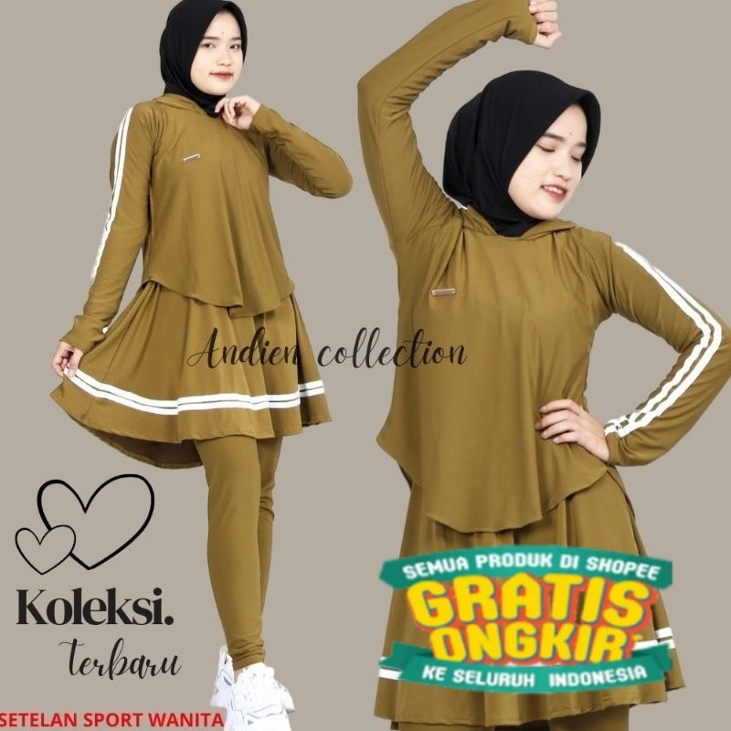 Sport stelan olahraga one set legging rok bahan jersey/baju senam/bersepeda/badminton (muat bb 40-80