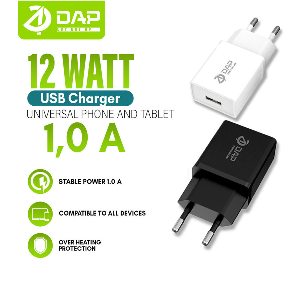 Charger DAP 1 port dan 2 port DAP 1A-2A Casan Fast Charging  12 WATT adapter -Garansi 1 Tahun