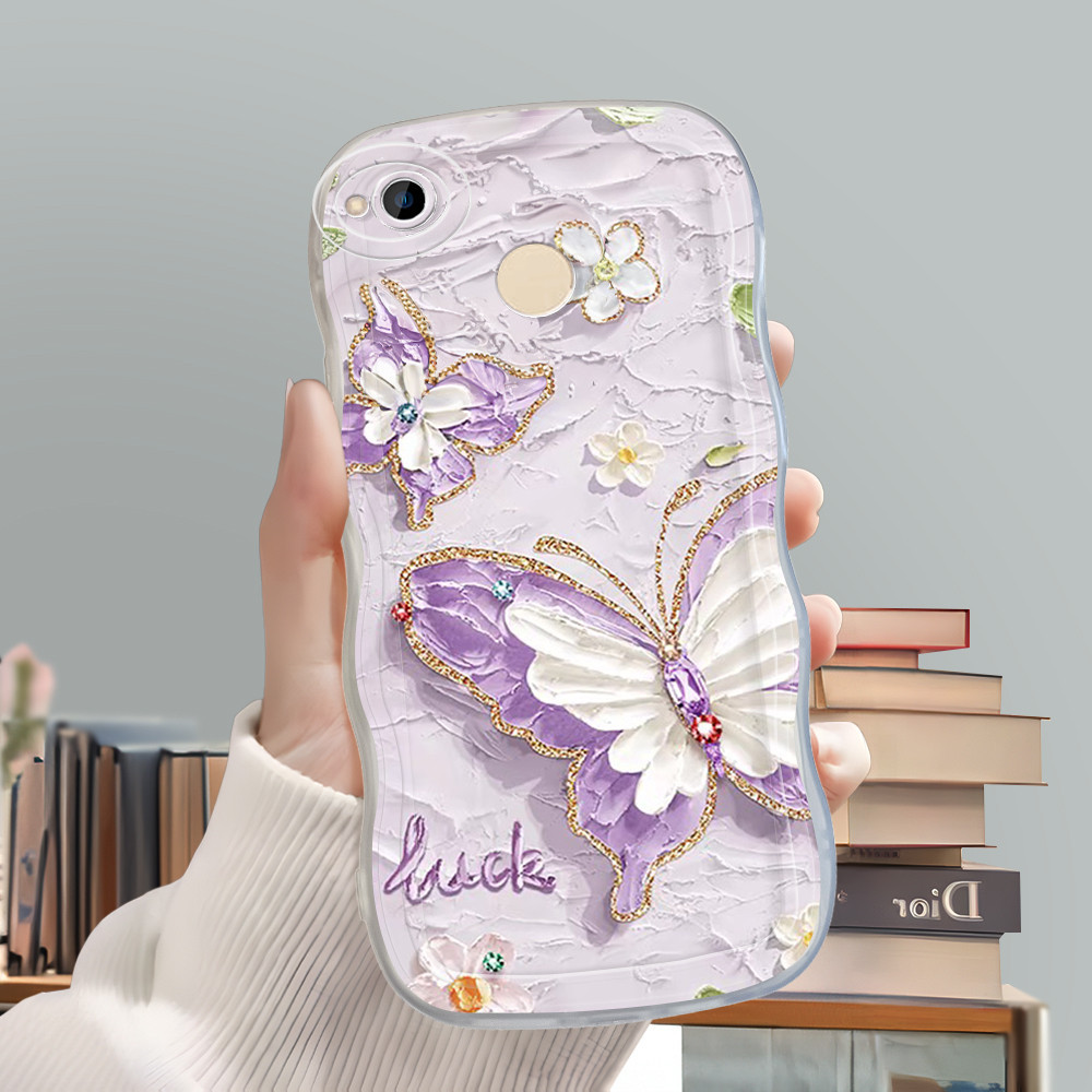 Casing Hp Untuk Xiaomi Redmi 4X Softcase Mode Phone Cover Purple Butterfly Cesing Big Wavy Case Soft