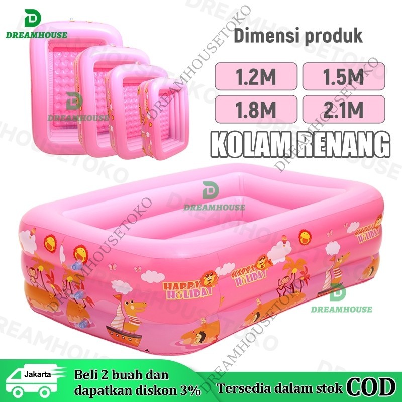 Kolam renang dewasa portable+ pompa 2.1/1.8/1.5/1.2M Kolam Renang Anak Jumbo 3Rings Kolam Renang Kel