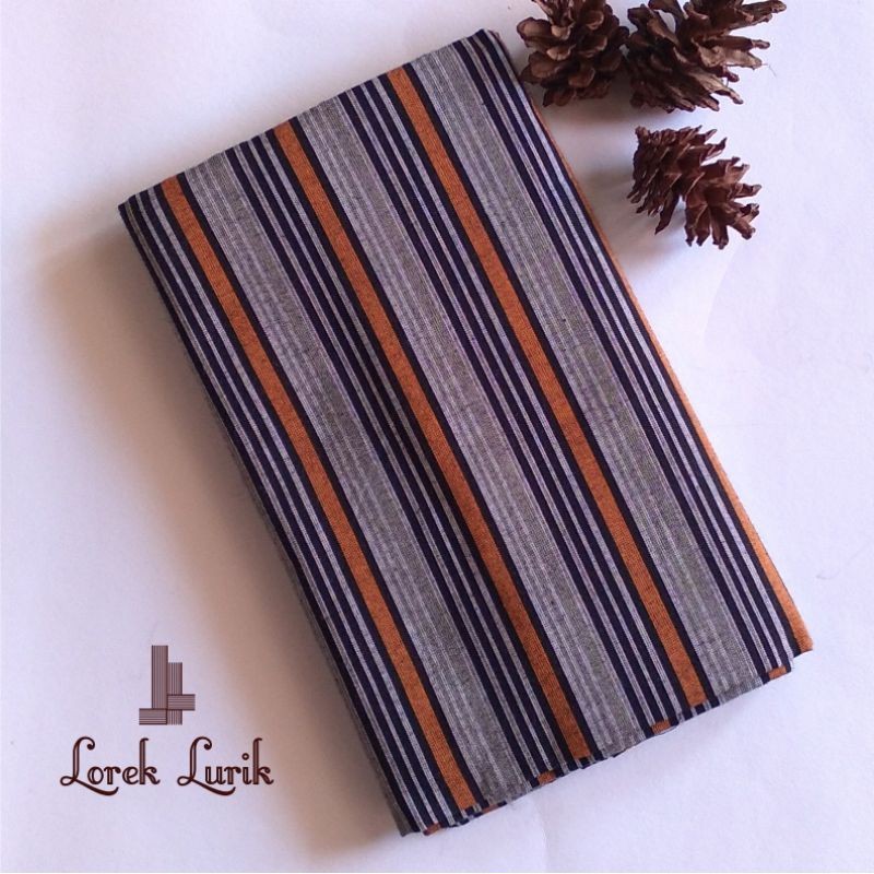 LURIK Kain Tenun Lurik Abu - Abu Orange - Bahan Baju Adat Ja / Kebaya / Sorjan / Kutubaru