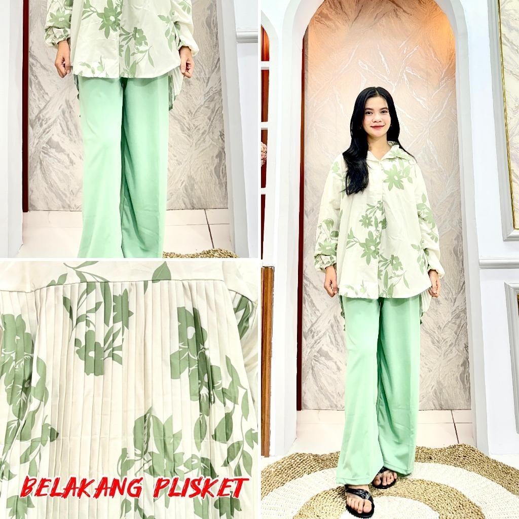 JALLPRONEW - PAKAIAN SETELAN WANITA DIAH / ONESET MUNNA PLISKET / ATASAN WANITA MOTIF BUNGA + CELANA