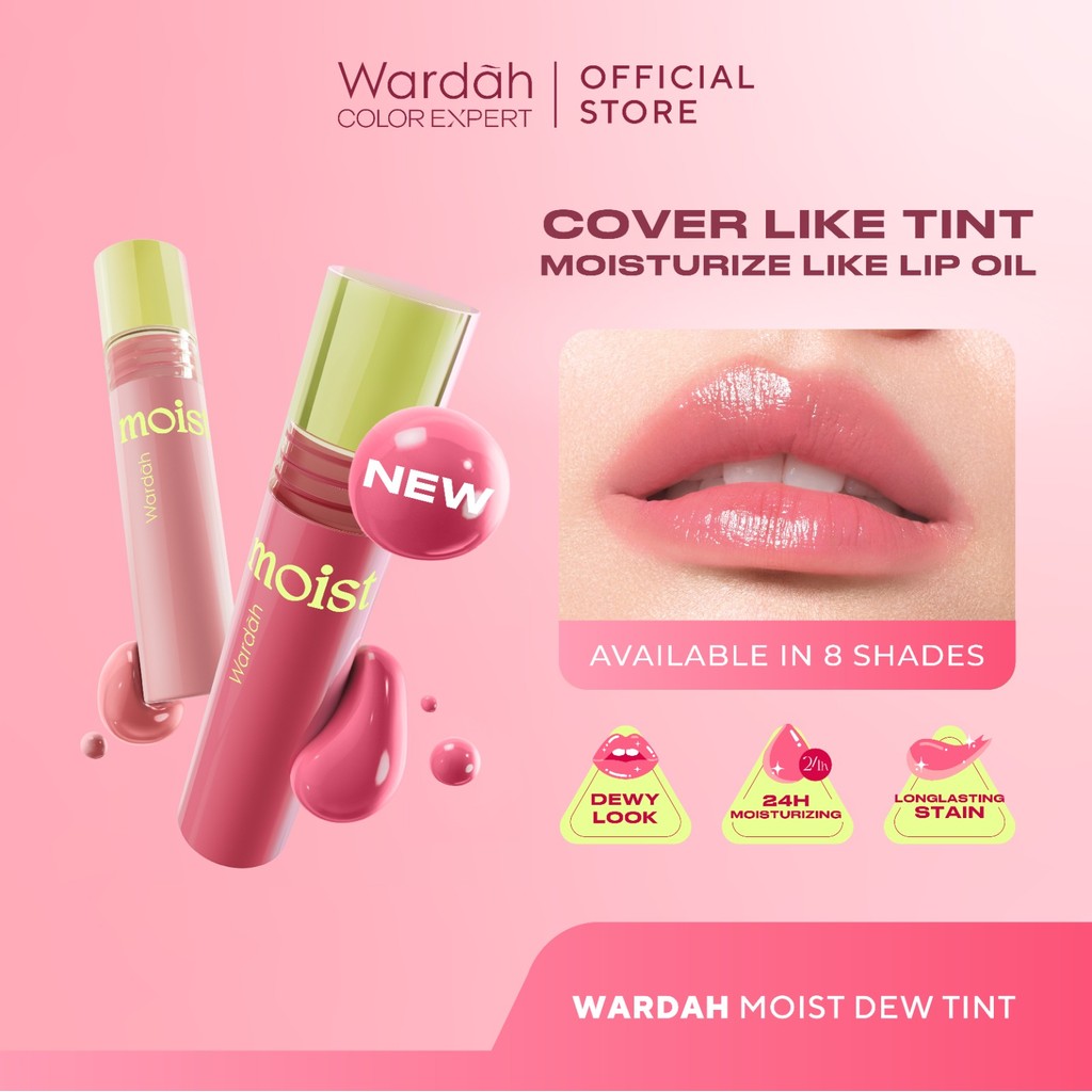 [FLASH SALE] WARDAH Moist Dew Tint 3g - With Oatmilk+Pentavitin - Ombre - Bibir Lembab - Coverage Ta