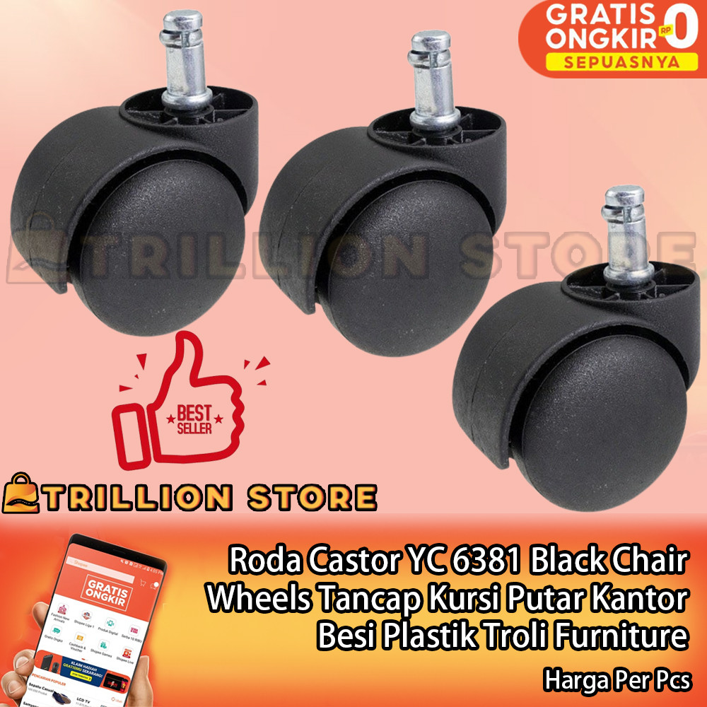 Kastor Roda Tancap Kursi Kantor Gaming YC 6381 Black Hitam Plug Play Stainless Steel Rak Laci Meja B