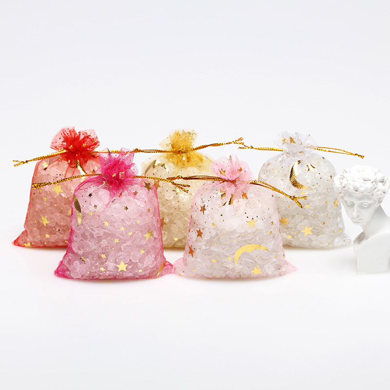 

50pcs Stars & Moon Design Organza Sheer Gauze Element Jewelry Bags tulle fabric Wedding Gift Bags Sachet OrganzaGift Bag