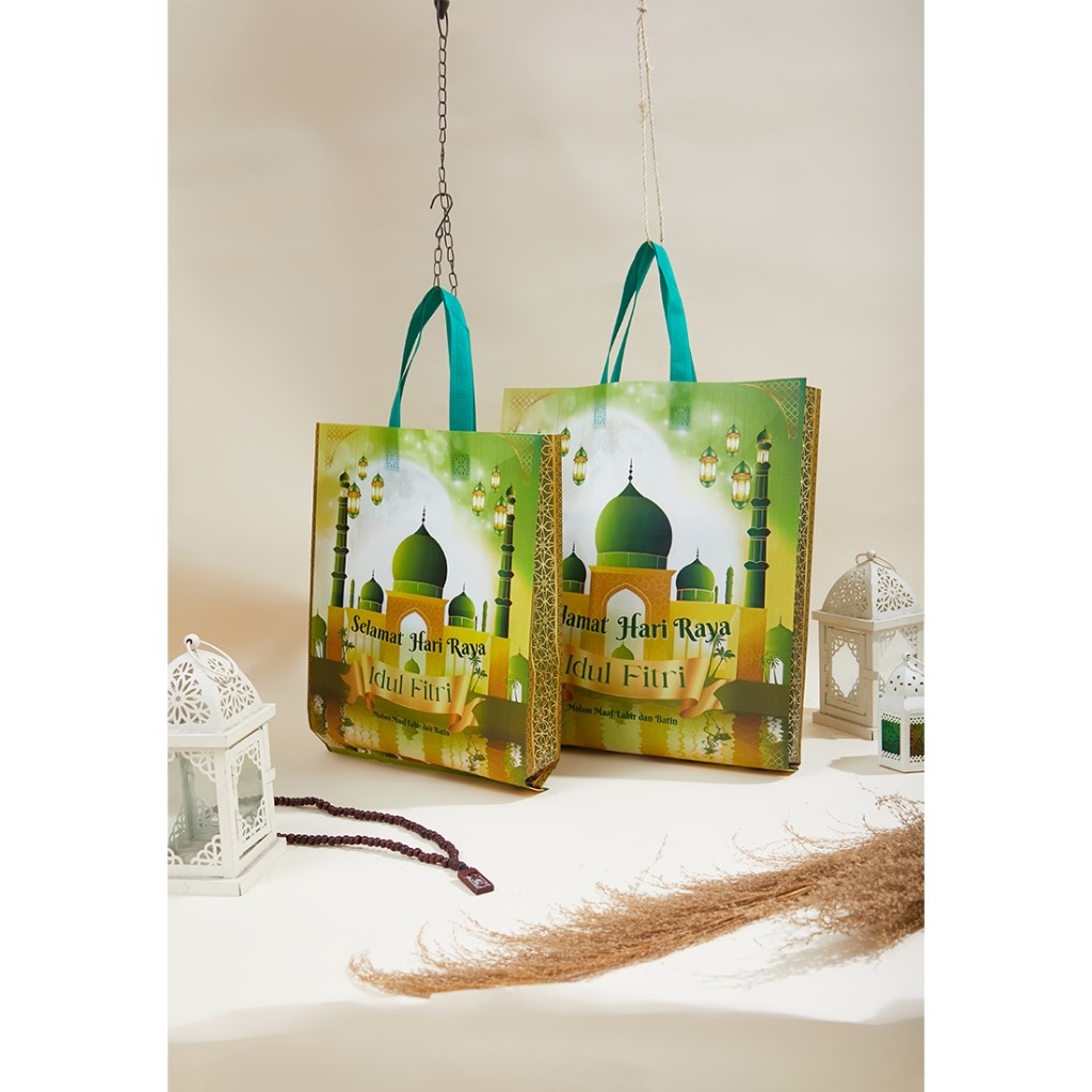 

[ PROMO ] (ISI 12pcs) GOODIE BAG LAMINASI LEBARAN TAS HAMPERS IDUL FITRI/ TAS SPUNBOND FULL COLOUR